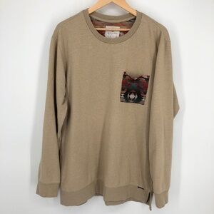 On the Byas Mens Sweatshirt Size XL Tan Tribal Pocket Pullover Crewneck Slits